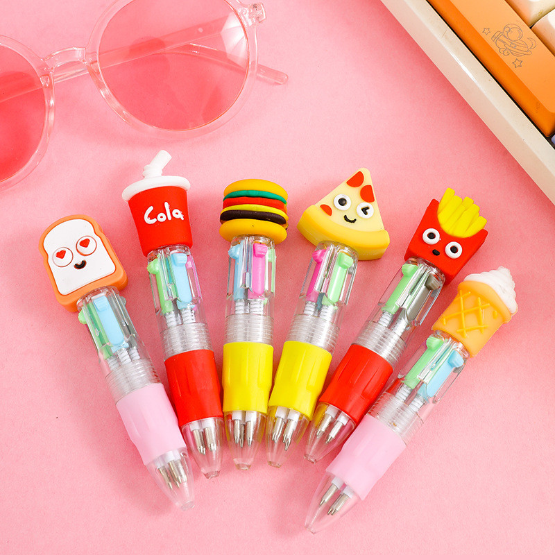 

10Pcs/Lot Cute Hamburg French Fries Mini Four Color Ballpoint Pen Cartoon Food Pizza Cola 4 Color Pens School Office Supplies