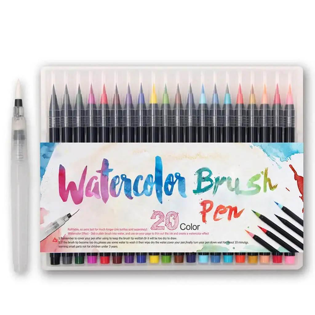 

20+1 Watercolor Brush Pen Set - Premium Nylon Bristle Tip, Vibrant Colors for Painting, Calligraphy, Art Projects & Crafting