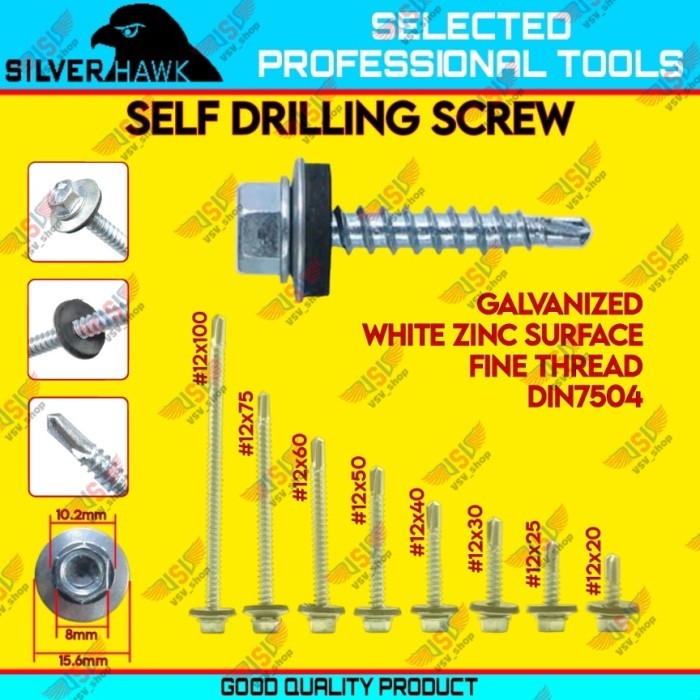 Baut Roofing Baja Ringan Hex Head SilverHawk Sekrup Roofing PUTIH