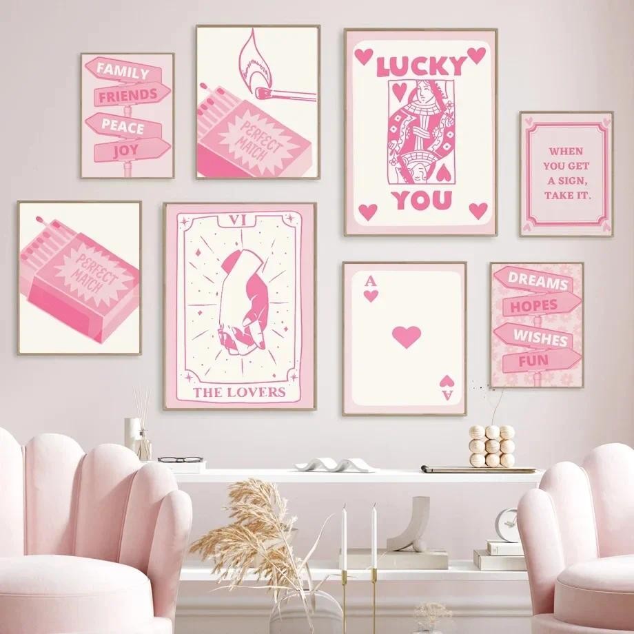 

Pink Cream Ace Card Lucky You Aesthetic Y2k Wall Art Nordic Posters And Print Canvas Painting Picture For Living Room Decor