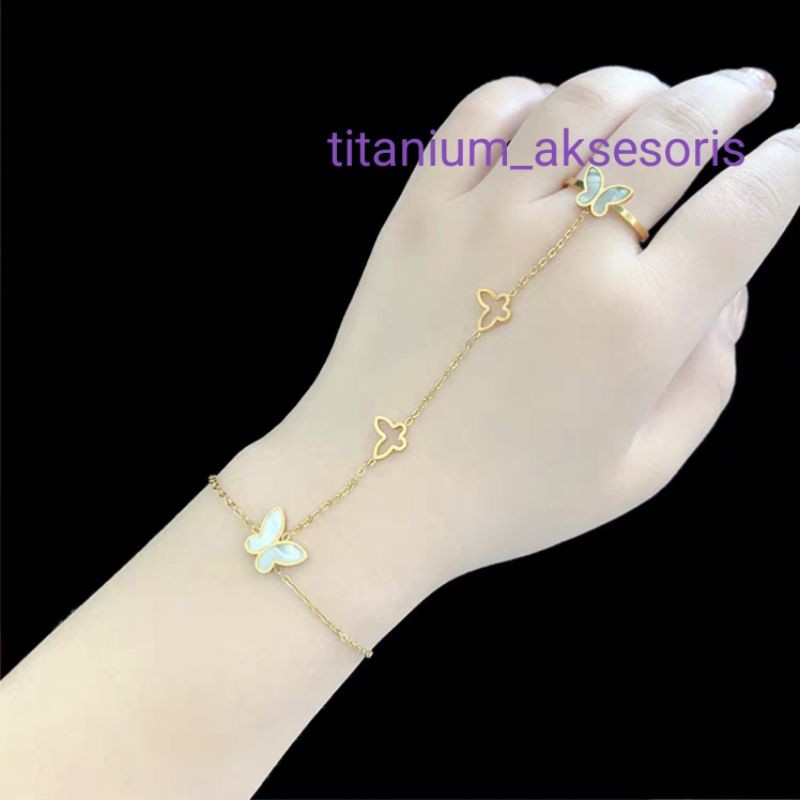gelang tangan rantai titanium sambung cincin kupu kupu