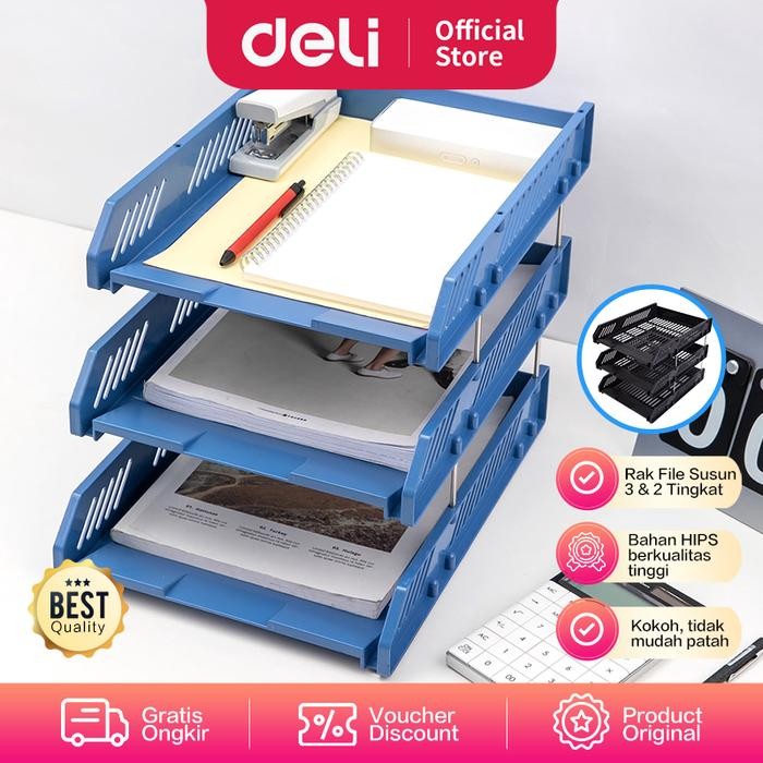 

Deli File Tray Rak Penyimpan File 2&3Tingkat Bahan Plastik E9208 E9209 - Hitam, 2 TINGKAT
