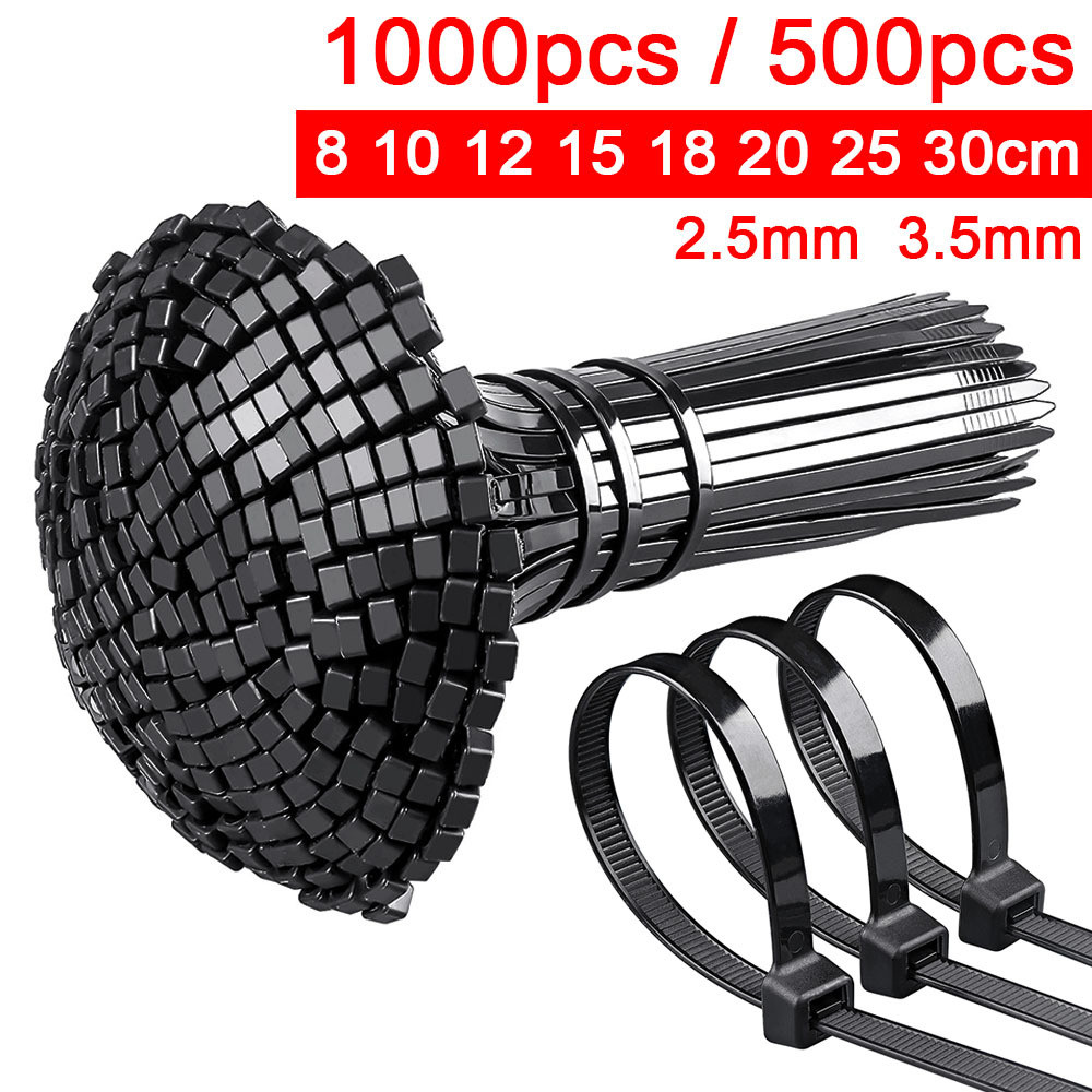 

1000/500/250pcs Nylon Cable Tie width 2.5mm 3*100 4*100 4*150 Self-locking Wire Zip Ties Set Kit Black Cable Fastening Ring
