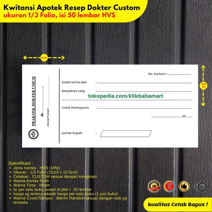 CETAK KWITANSI APOTEK RESEP DOKTER CUSTOM 1/3 FOLIO