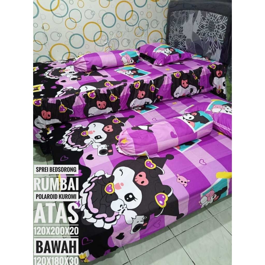 SPREI SORONG RUMBAI KUROMI VIRAL ADEM HALUS LEMBUT KATUN  DISPERSE PREMIUM atas120x200x20 bawah 120x