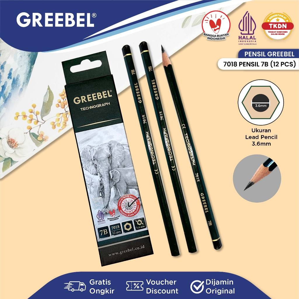 

GREEBEL Pensil kayu 7B 7018 (12PCS/SET) / Pensil Tulis Ujian Sekolah Pensil GambarCO