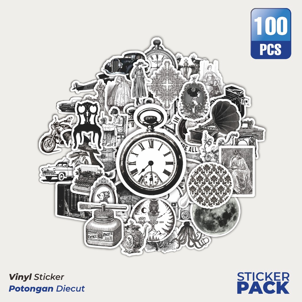 

MURAH 100 PCS Stiker Retro Classical Bnw Waterproof Aesthetic- Untuk Laptop, Motor, dan Helm - Paper Stationery Pack