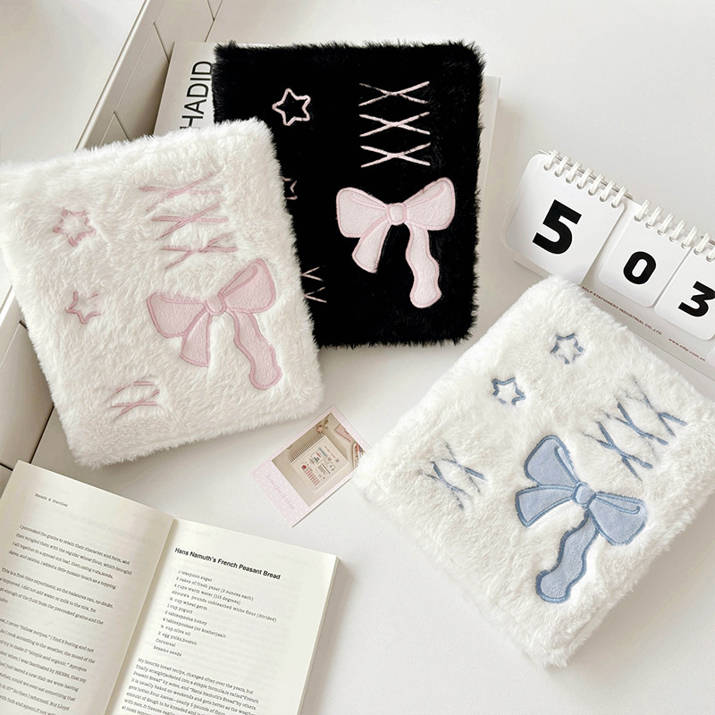 

Korea Style A6 Binder Photo Album Cover Plush Bow Protector Case Kpop Idol Photo Collect Card Holder Book School Stationery
