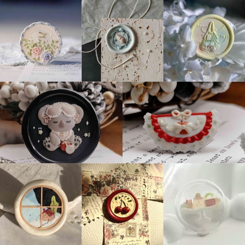 

2025 New Fire Lacquer Seal Multi-Layer Finely Carved Seal Head With Irregular Relief Copper Head Envelope Sealing Stamp Toy