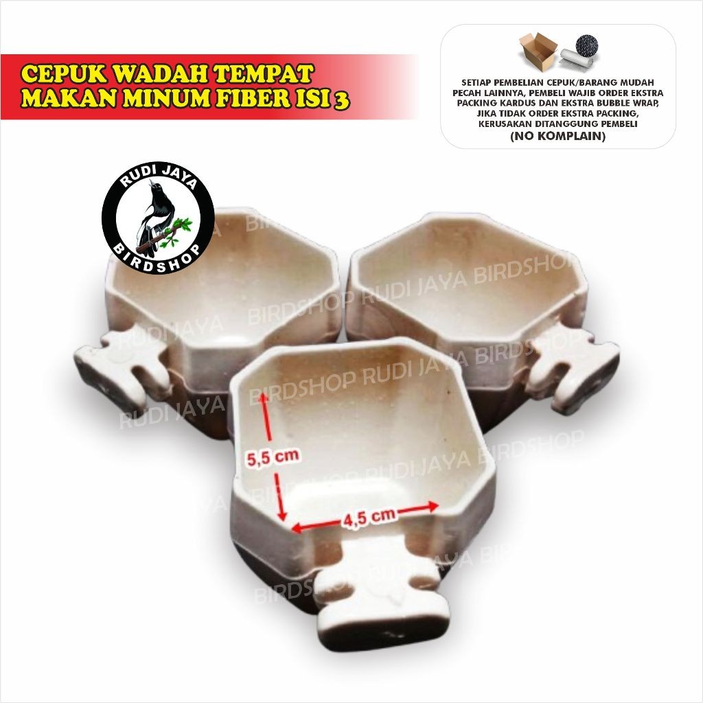 SEDIA CEPUK WADAH TEMPAT PAKAN MINUM FIBER ISI 3 5 BURUNG KECIL PLECI PRENJAK KONIN KOLIBRI CIBLEK