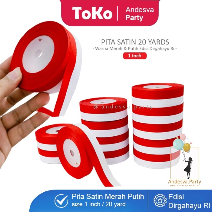 

PROMO !!!! Pita satin merah putih 1 inci / hiasan 17 agustus / HUT RI / pita kain /pita hiasan agustus