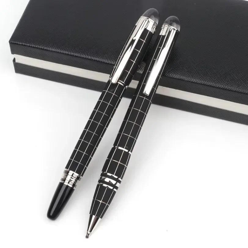 

High Quality Luxury Star MB Rollerball Ballpoint Pen Black Metal Rubber Checkered Fountain Pen for Writing with Serial Number