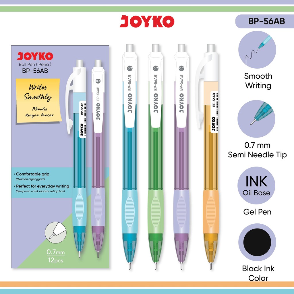 

JOYKO Ball Pen Pulpen 1 Pack BP-56AB 0.7mm Isi 12 Pcs