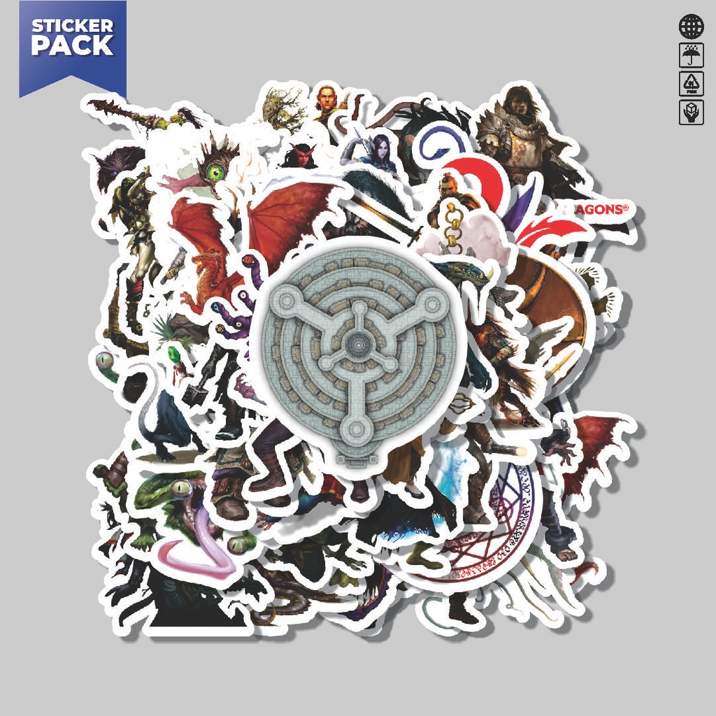 

[100PCS]Stiker Pack Stiker Dungeon And Dragons Series 1 Aesthetic Vinyl Anti Air Dekorasi Sticker Laptop Buku Journal Koper Helm Casing HP Gitar Helm Skateboard