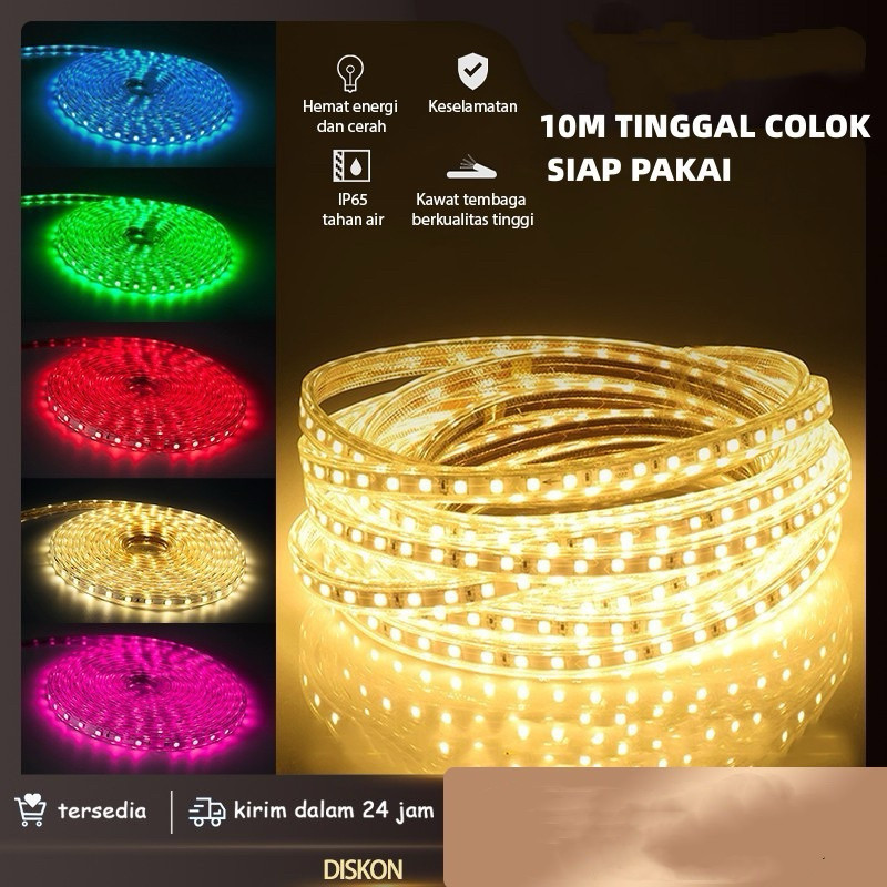 (Toserba 777)  LAMPU LED STRIP 10 METER / Lampu led strip selang plus colokan / lampu led strip warn
