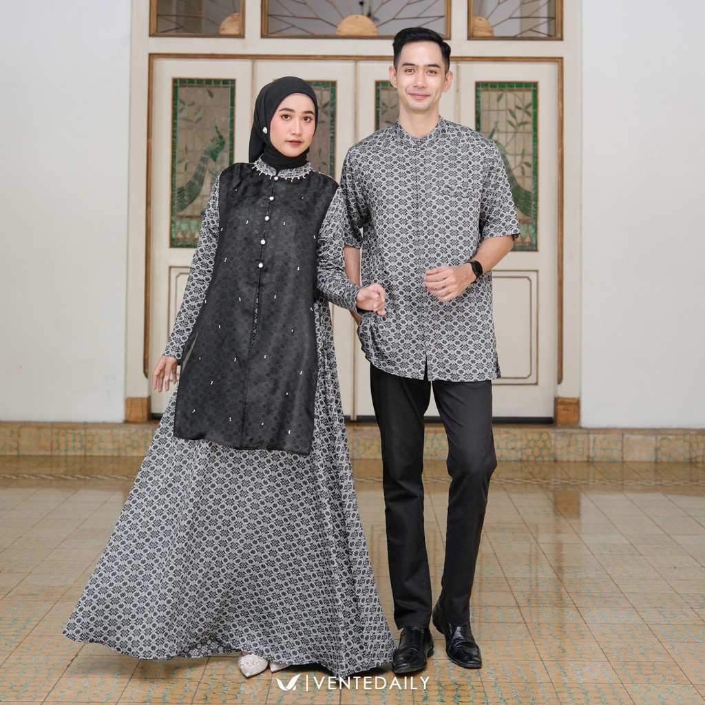 Ventedaily - Nadzifa Couple Gamis Kemeja Baju Pasangan Kondangan Lamaran Organza Elegan