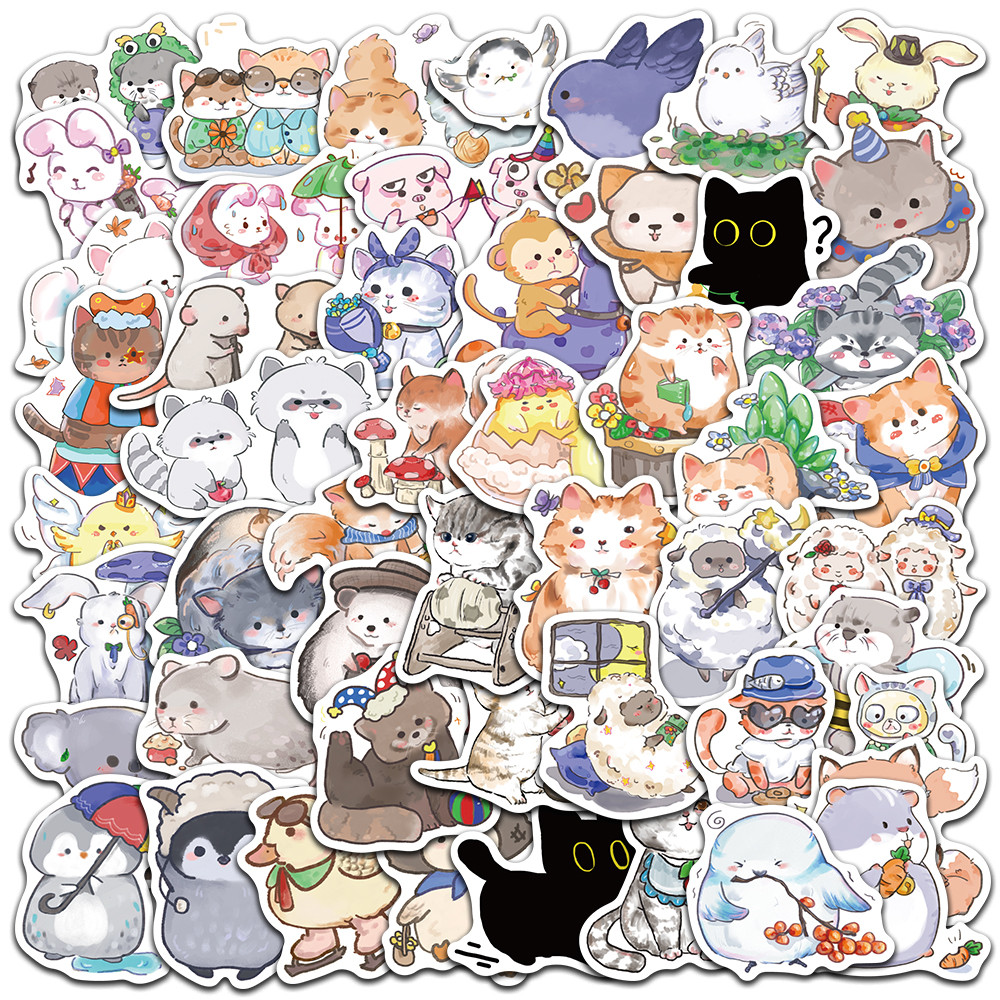 

50pcs Retro Cute Cartoon Animals Stickers Waterproof Graffiti For Luggage Laptop Guitar Phone Stationery Vinyl Decals