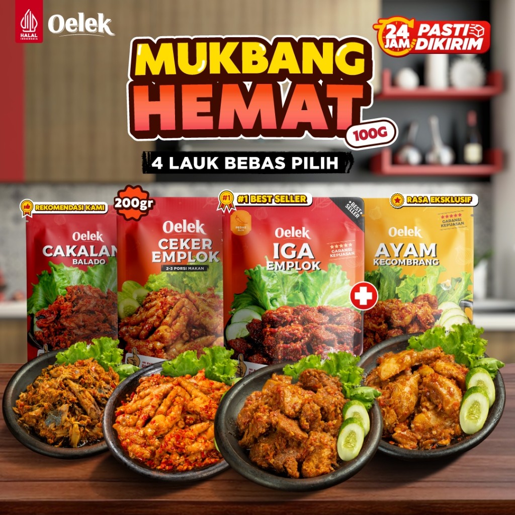

Oelek Mukbang Hemat 4 Lauk 100gr Cobain Dulu Bebas Pilih Iga Emplok / Ceker Emplok / Cakalang Balado / Cumi Cabe Ijo / Ayam Kecombrang / Lauk Siap Saji / Pedas Mercon / Ceker tanpa tulang / Makanan Siap Saji
