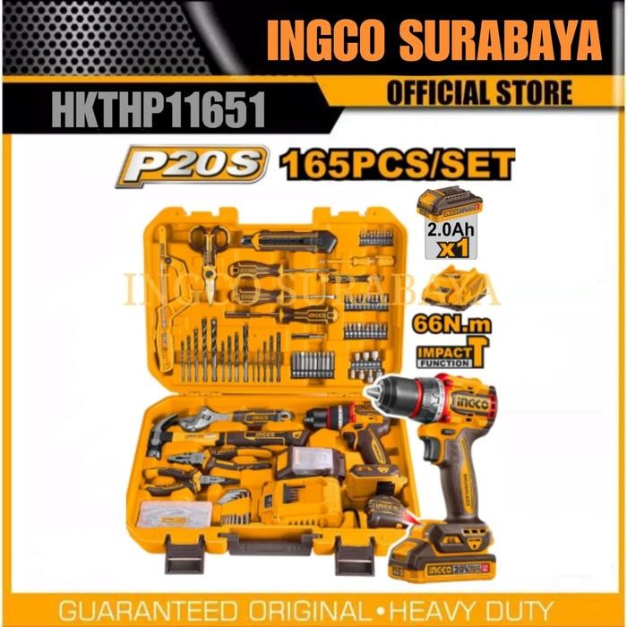 INGCO HKTHP11651 IMPACT DRILL CORDLESS 66NM BRUSHLESS SET MESIN BOR