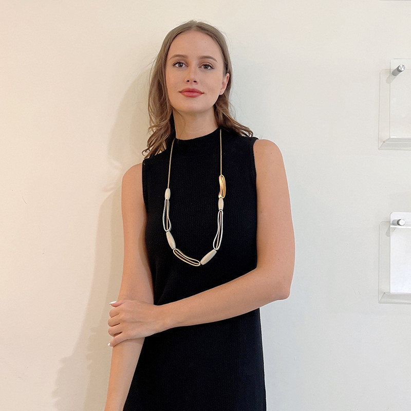 

Kaseakia Fashion Long Geometric Wood Metal Accessories Necklace Women's Sweater Chain