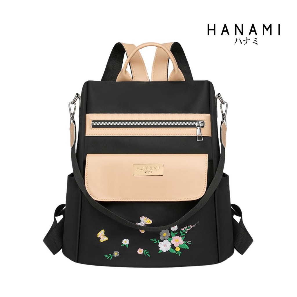 HANAMI Tas Ransel Wanita Chikara TA1139B5 Hitam Kulit Elegan Simple Remaja Terbaru Branded Kantor