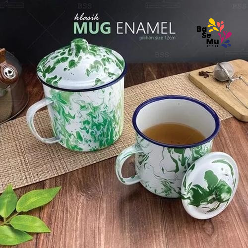 Gelas Blurik Enamel 520ml | Motif Jadul Vintage, Mug Antik dengan Tutup SD520