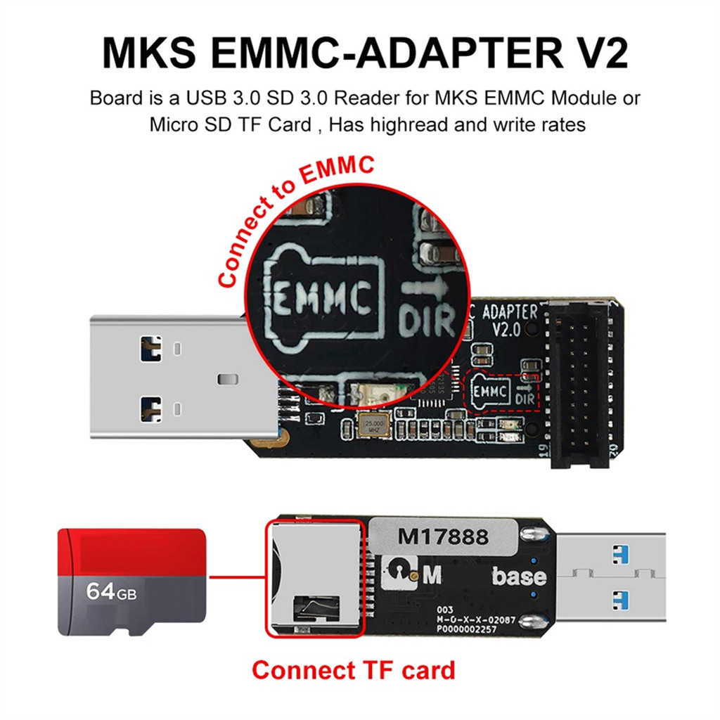 SWXF For MKS EMMC-ADAPTER V2 USB 3.0 Card Reader for MKS EMMC Module Micro-SD TF Card MKS Pi MKS SKI
