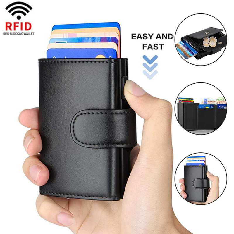 

Rfid Genuine Leather Men Wallets Fashion Card Holder Trifold Wallet Money Bags Smart Slim Thin Coin Pocket Wallet Purse