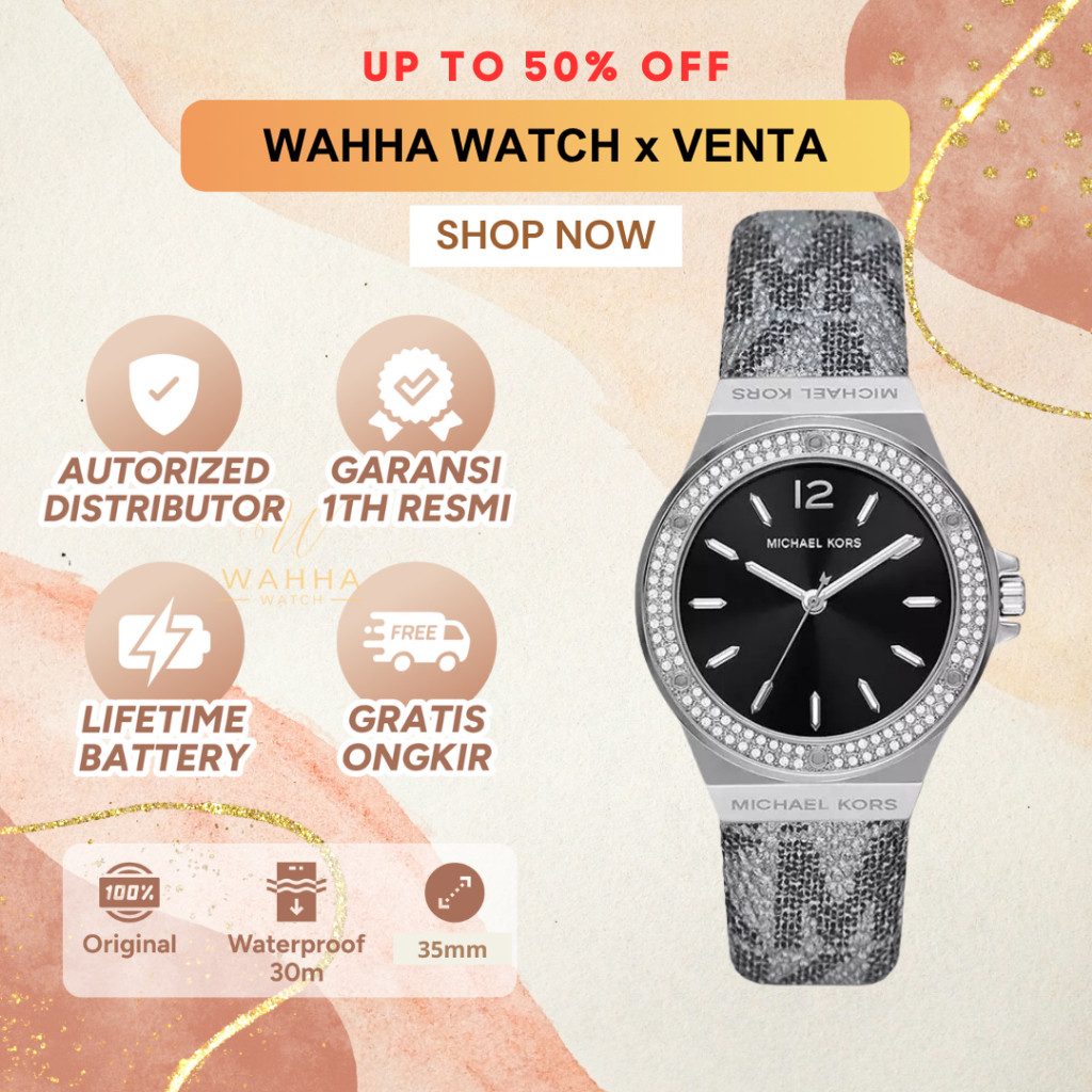 Jam Tangan Wanita  Mini Lennox  MK7309 Black Dial Silver Metallic PVC Strap Women Watch's [BERGARANS