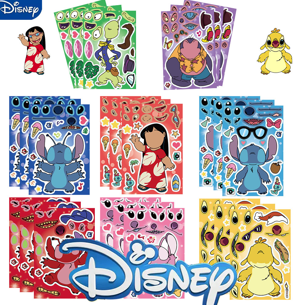 

8/16/32Pcs Lilo Stitch Make A Face Puzzle Stickers Disney for Kids Make Your Own DIY Game Children Cartoon Jigsaw Toys Gift