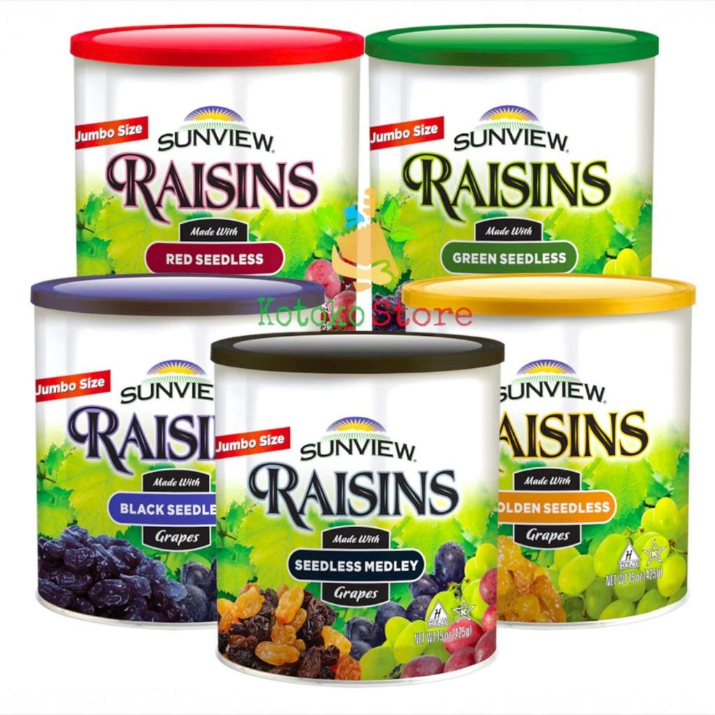 

Sunview Raisins Seedless / Kismis Import Raisin Jumbo Black Medley Golden Red Green 425gr