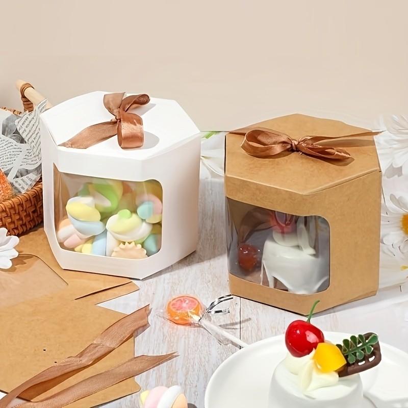 

10pcs Individual Gift Packaging Boxes with Window, Kraft Paper Cookie Boxes,Mother‘s Day gifts,Wedding Easter Graduate Decor