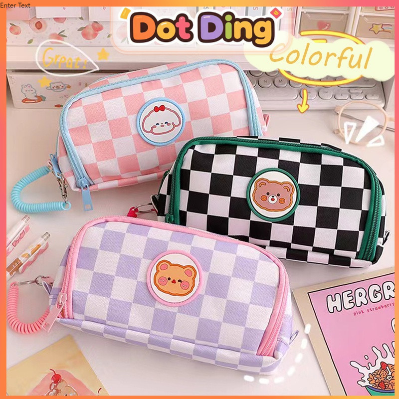 

[DOTDING]Pouch Pensil Aesthetic Motif Kotak-Kotak 2025 - Tas Stationery Jepang Trendi Kapasitas Besar