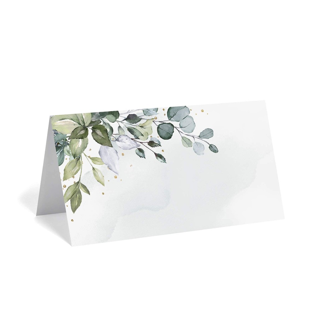 

Green Leaf Watercolor Wedding or Party Place Cards, Table Seating Cards, Score-Engraved, Easy Folding, Pack of 50, 2 x 3.5 Inch