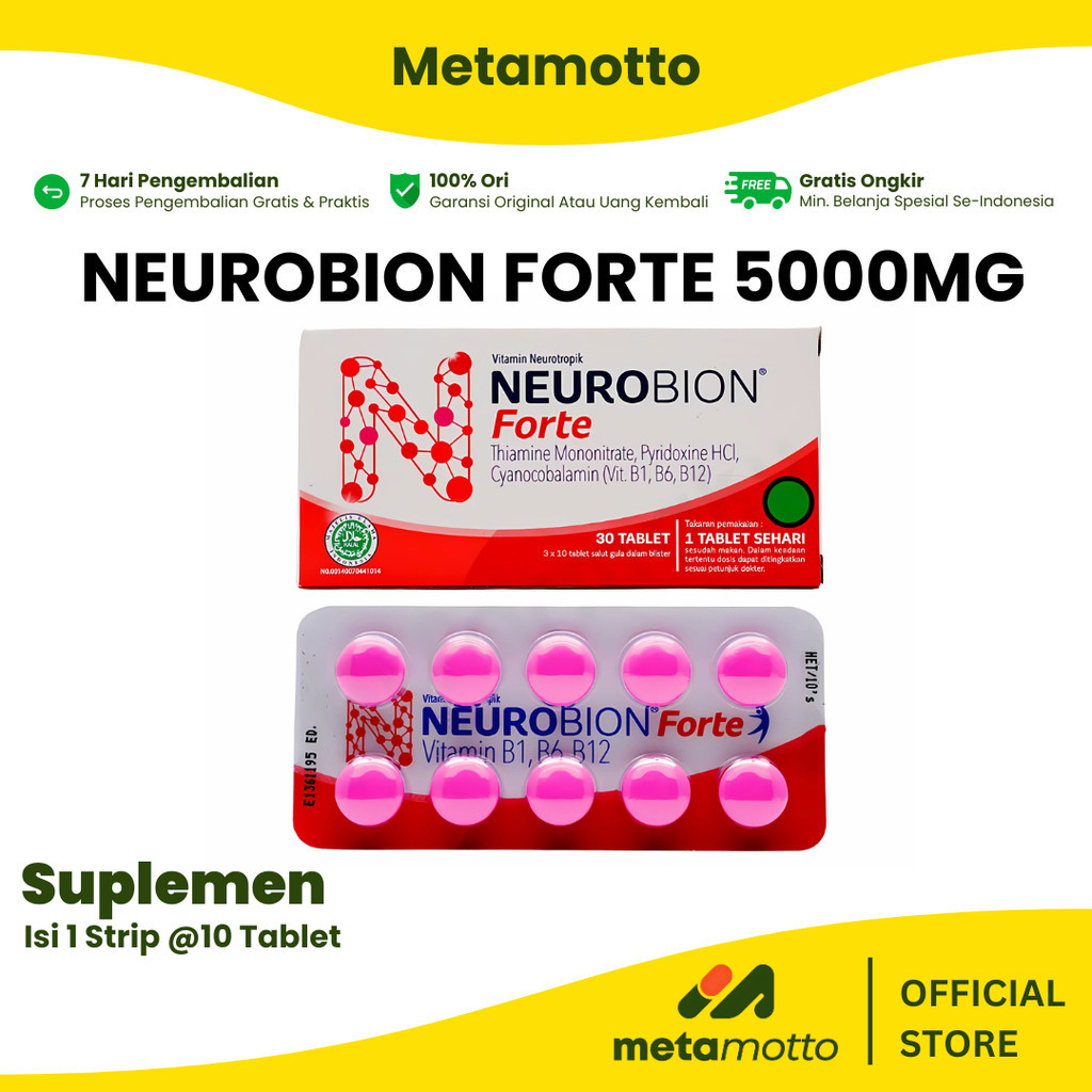 Neurobion Forte 5000mg untuk Kebutuhan Vitamin B1,B6, B12 (1 Strip @10 Tablet) - Metamotto Setia