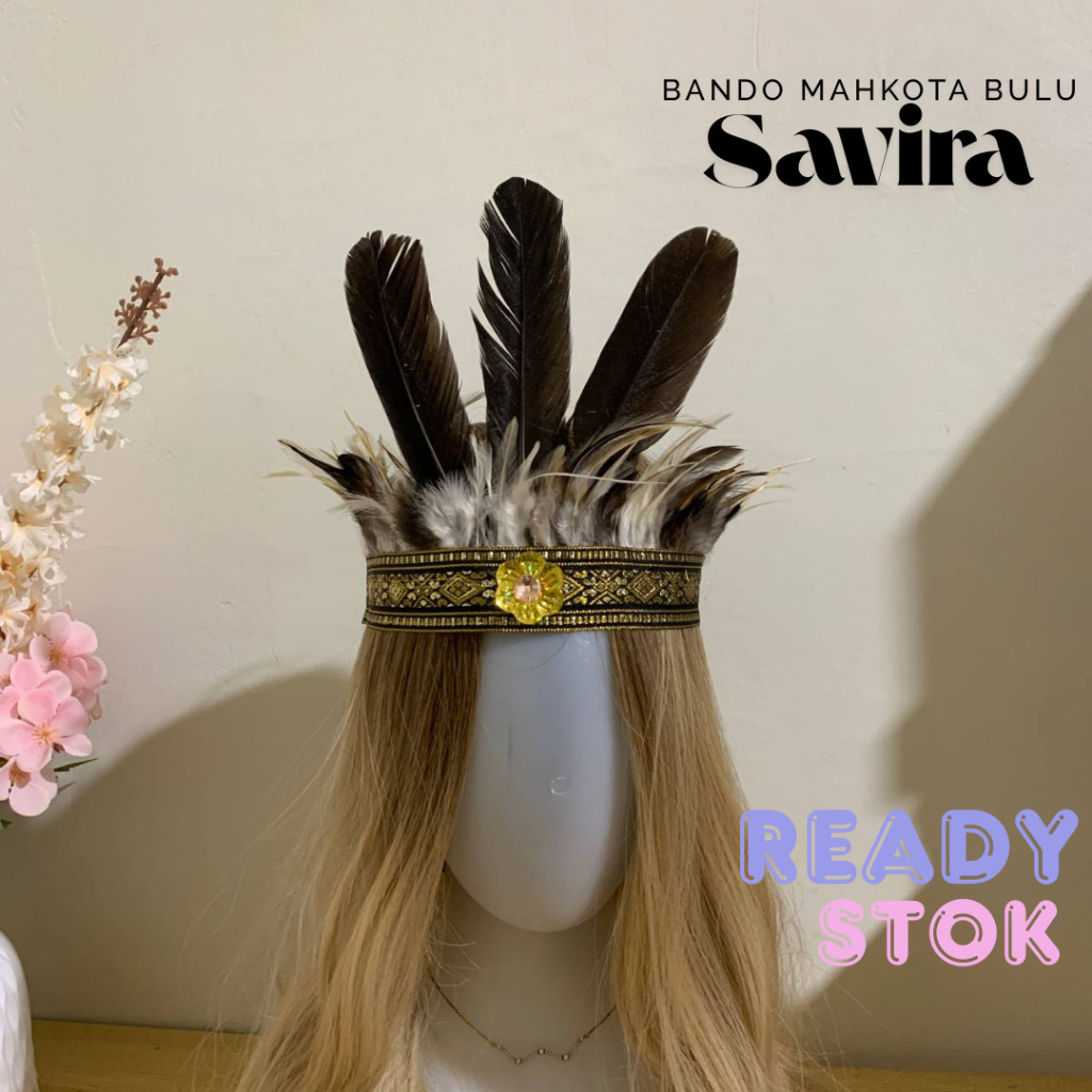 Bando Dayak Bulu Hitam untuk Tari Tradisional Adat Kalimantan | Aksesoris Kepala Etnik Dewasa & Anak