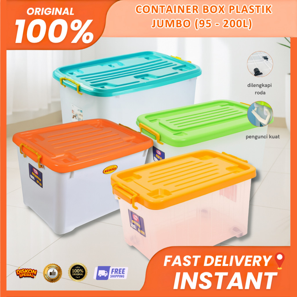 Box Container Plastik Jumbo 95L ~ 200L Penyimpanan Besar Tebal Anti Pecah - Ezy Shinpo - DM - INSTAN