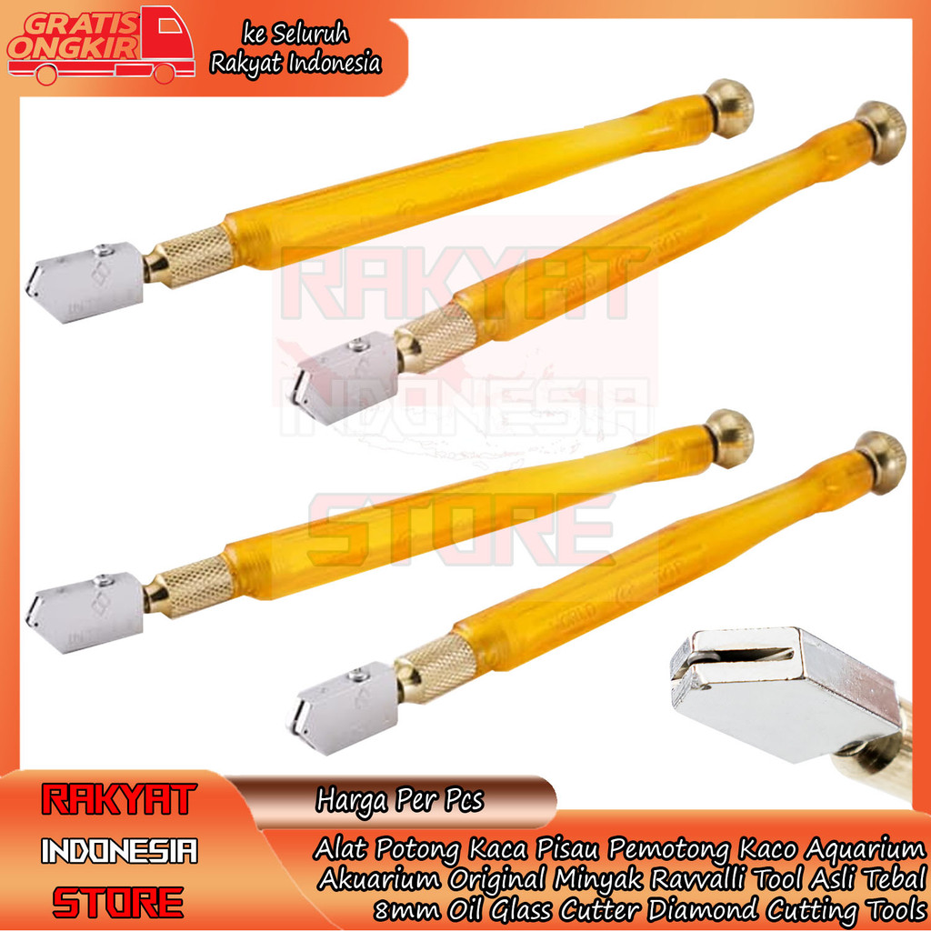 Ravvalli Glass Cutter Pemotong Kaco Alat Potong Kaca Pisau Aquarium Original Minyak Asli Tebal 8mm O