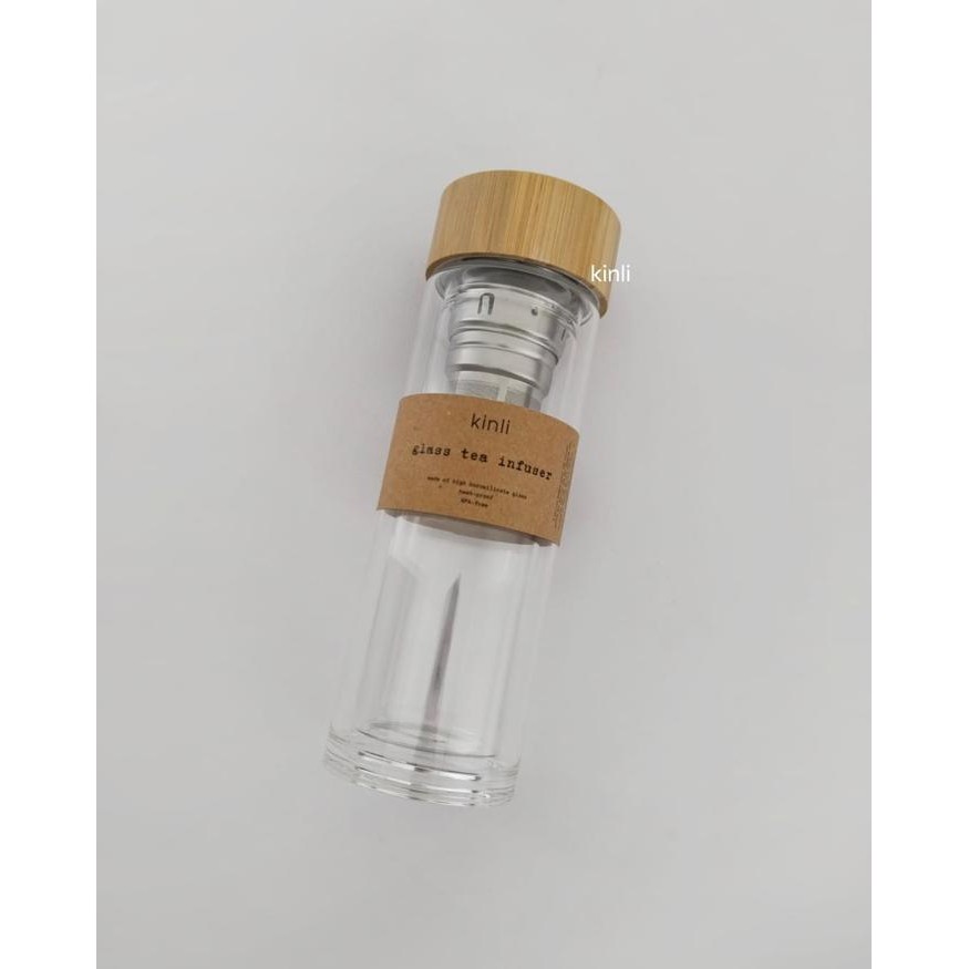 TERBARU double wall glass tea bottle stainless steel infuser bamboo lid - bottle