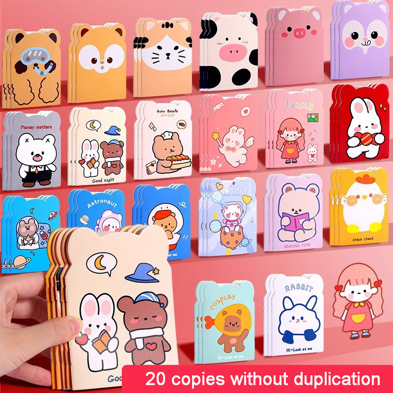 

20pcs Cartoon Mini Notebook Cute Styling Portable Small Note Diary Kid's Pocket Book Booklet Prize