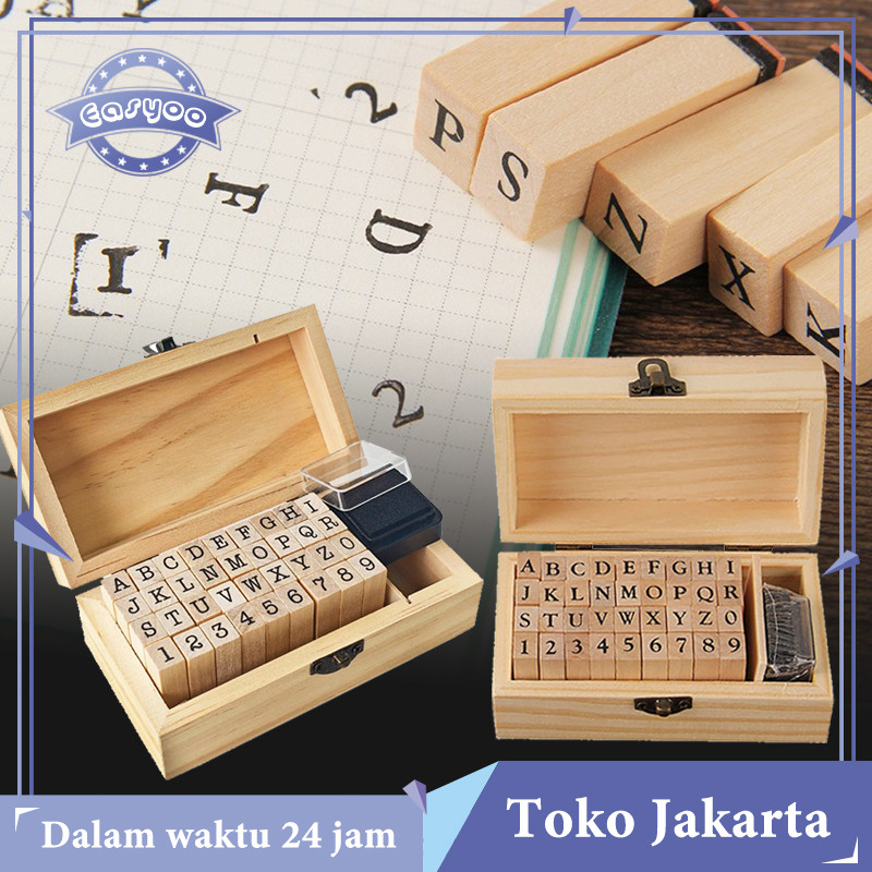

Wooden Rubber Stamp Set Stempel Huruf Alfabet Stempel Alphabet Number Segel Buku Catatan
