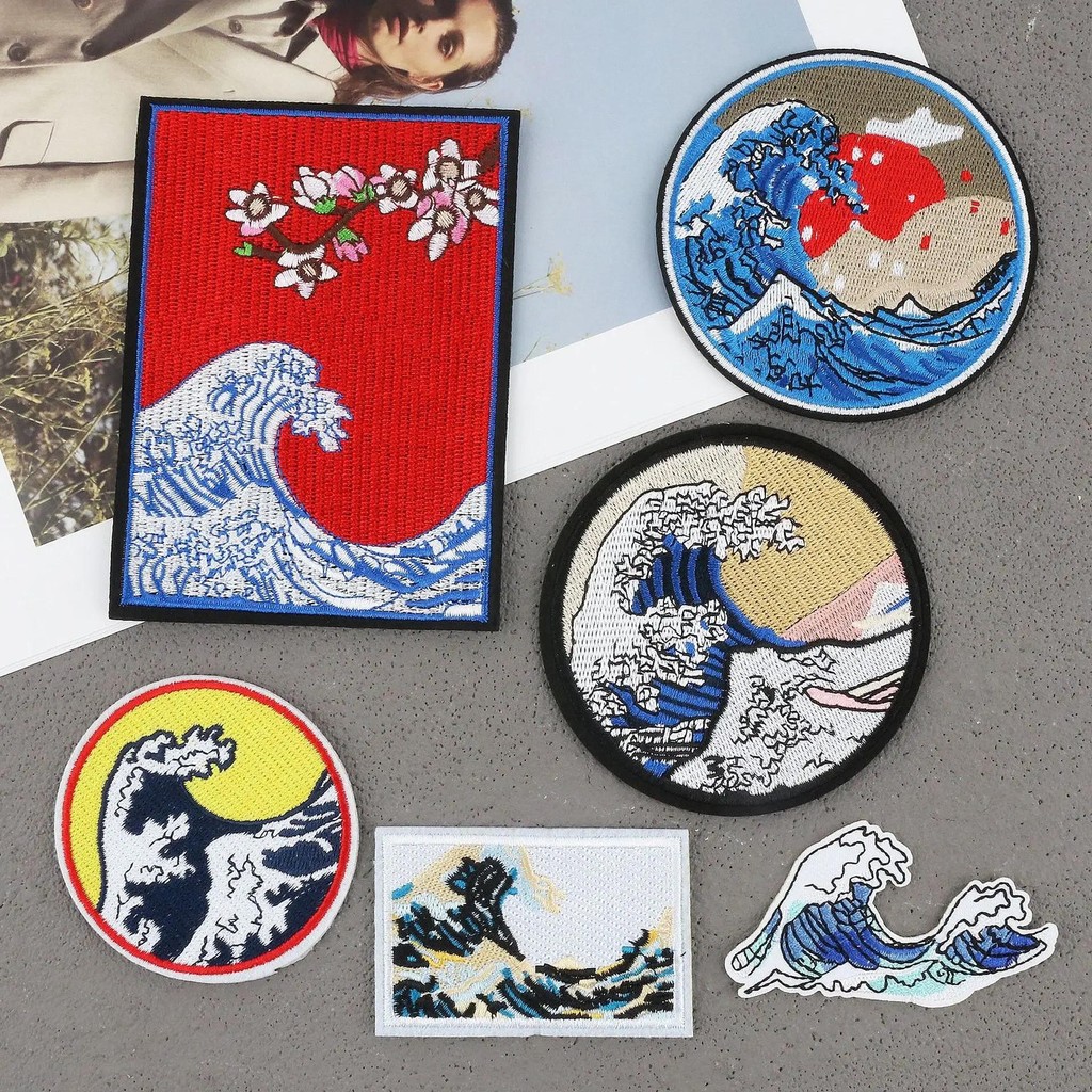 

Wave Cloth Sticker Mountain and River Picture Embroidery Sticker Adhesive Badge Boy Cartoon Embroidery