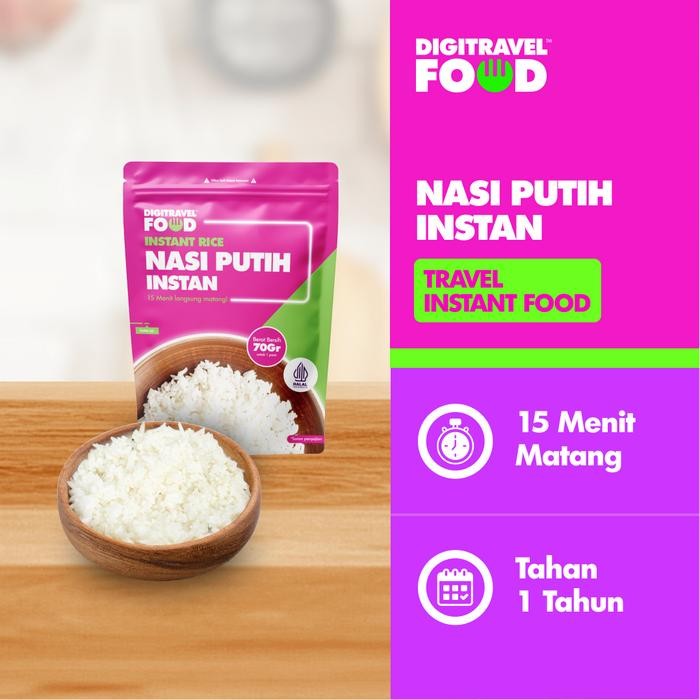 

[TERLARIS] DIGI TRAVEL Nasi Putih Instan | Makanan Instan Travel | Travel Food Rice | Nasi Putih Instan Travelling Bubur - 1 Porsi / 70gr[TERLARIS ]