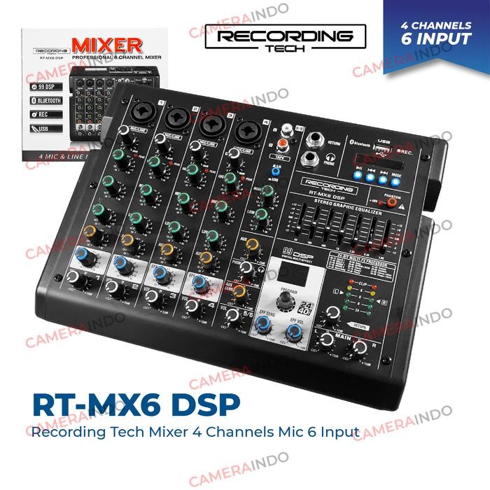 Mixer Recording Tech RT-MX6 4 Channel Mic 6 Input PODCAST LIVE REC - RT-MX6
