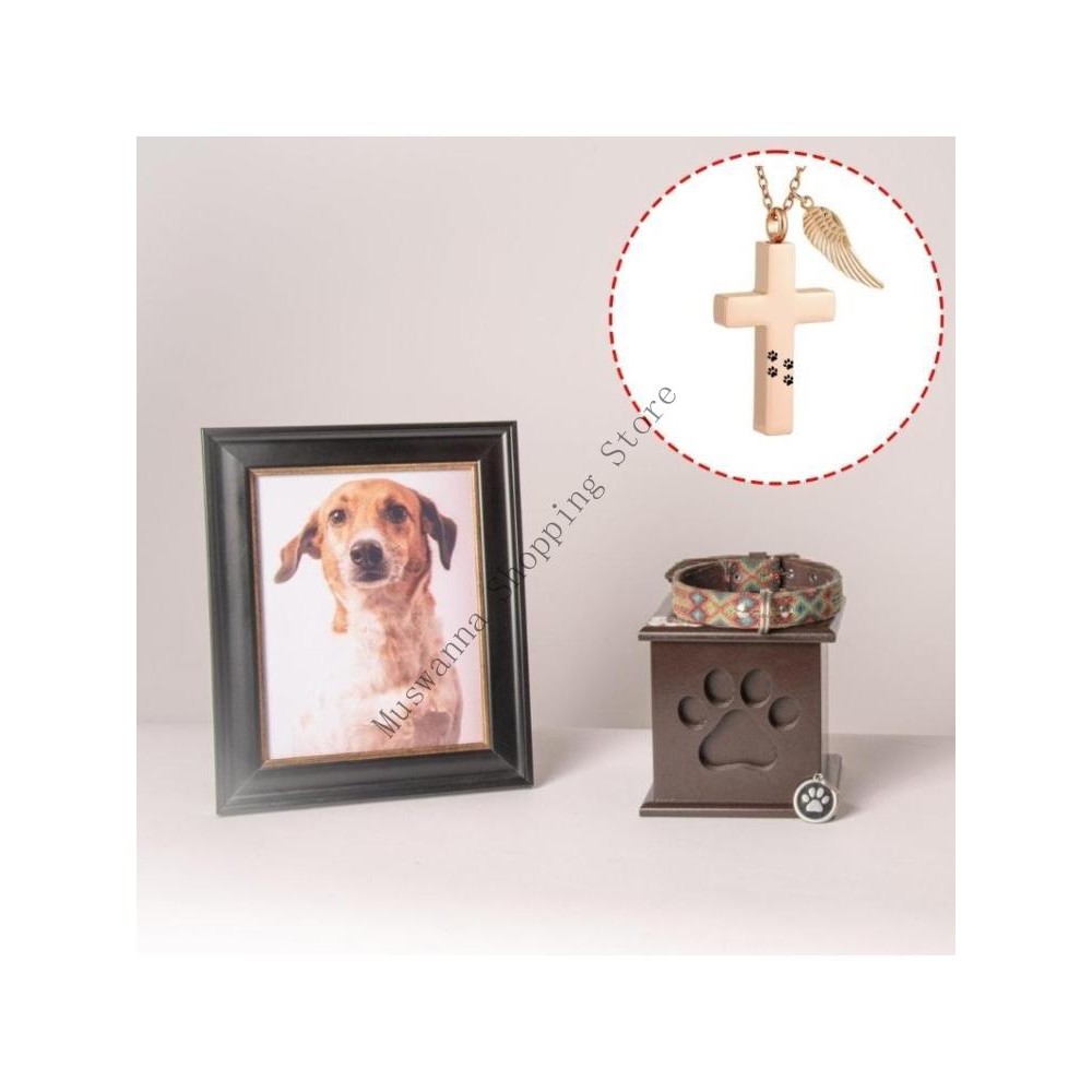 

57QB Pet Cremation Jewelry Memorial Crossed Pendant Locket Necklace Ashes Container