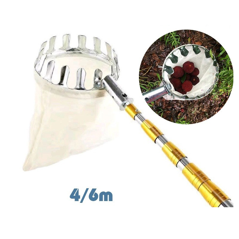 Alat Petik Buah Tongkat Pemetik Buah Teleskopik 4/6 Meter Tiang Jaring Celup Pemetik Buah