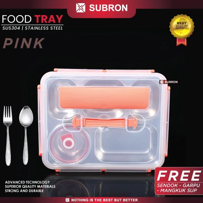 SUBRON SUS 304 Food Tray Lunch Box kotak bekal Catering 5 Sekat Wadah Mangkuk Sayur Dengan Sendok Ga