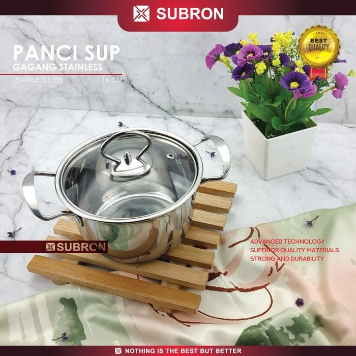 SUBRON Panci Sup Soup Pot 16cm 18cm Stainless Steel Tutup Kaca Kecil Kitchenware - 16CM Subron Panci