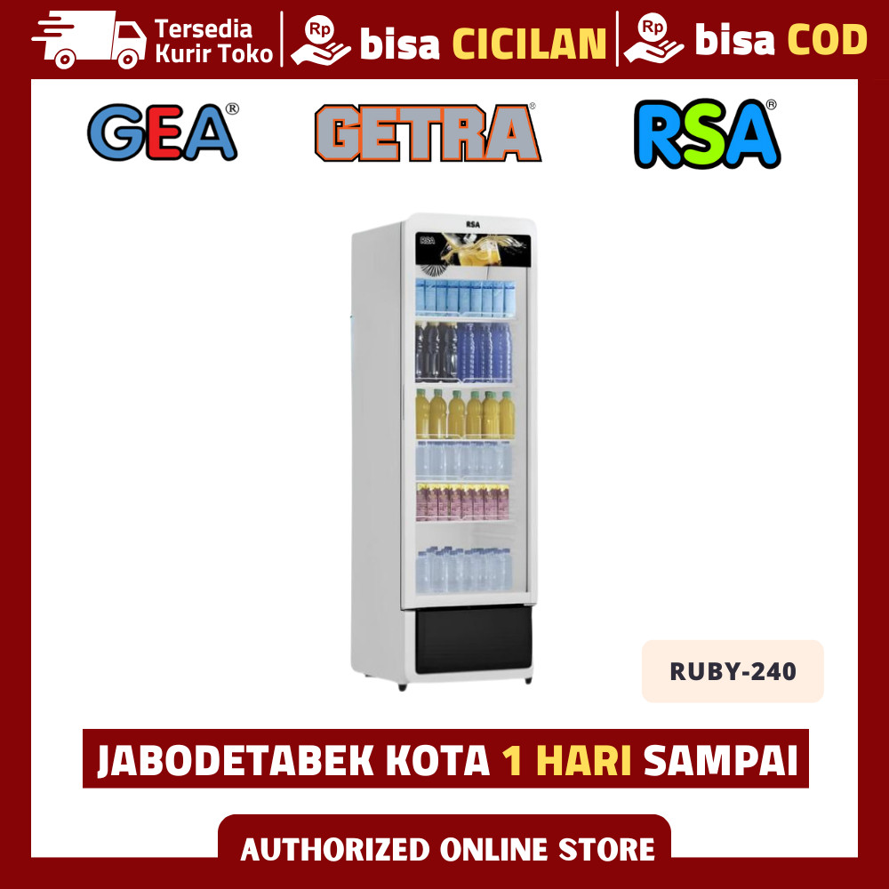 Showcase Pendingin Minuman 1 Pintu Kaca RSA RUBY-240 Kulkas Pendingin 240 Liter