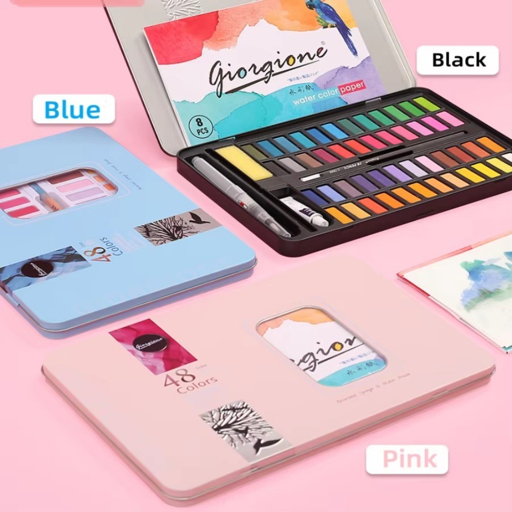 

36/48 Color Watercolor Paint Set with Box and Paint Brushes Gifts Watercolor Pigments Set Painting Supplies